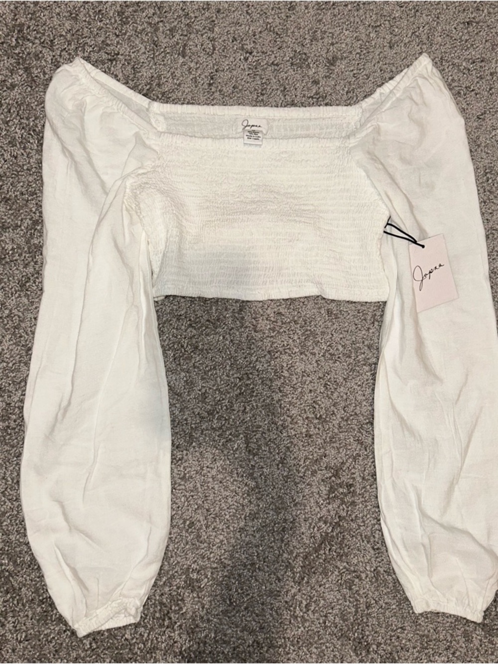 NWT JAPNA Off-Shoulder Smocked Crop Top - Picture 2 of 3